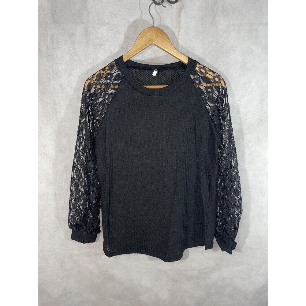 Waffle Knit Crotchet Sleeve Blouse S M L XL